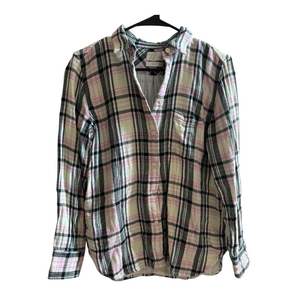 J. Crew Classic Fit Plaid Shirt Double Faced Cotton Mint Tartan SZ US 6